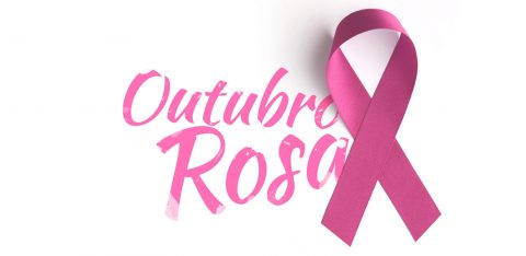 Laço rosa e chamada para campanha Outubro Rosa