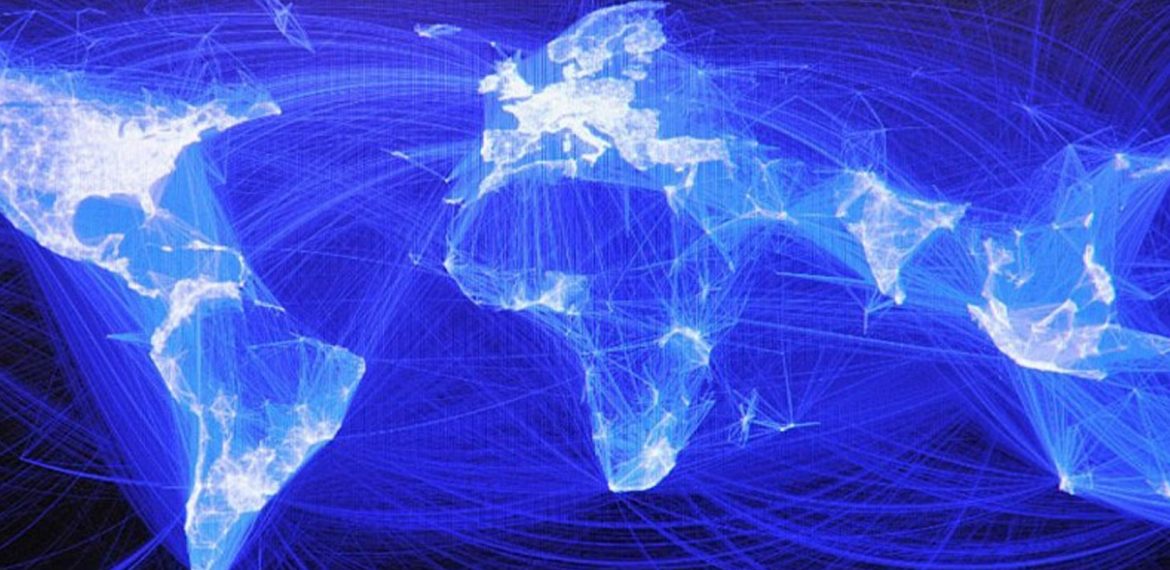 Mapa mundi com rede de conexões