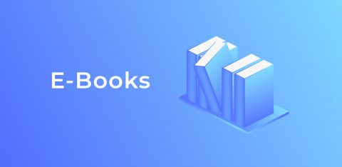 Livros em fundo azul representando eBooks
